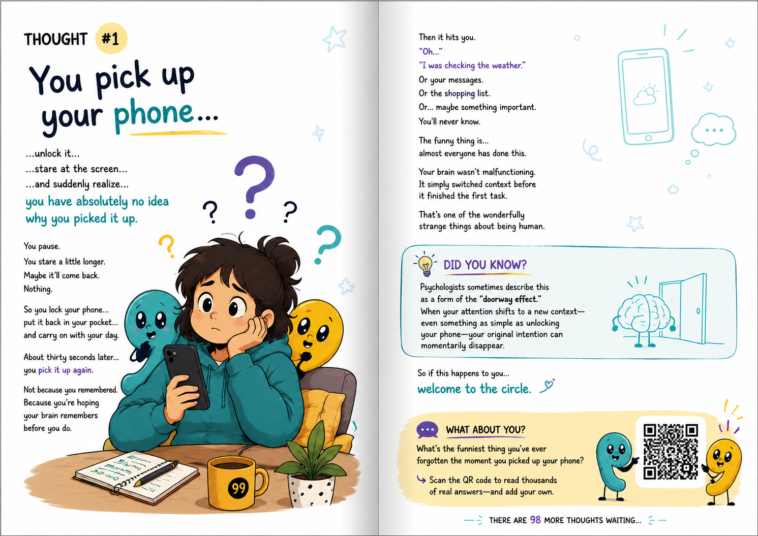 Interior spread from 99 Reasons You're a Normal Human Being — Thought #1